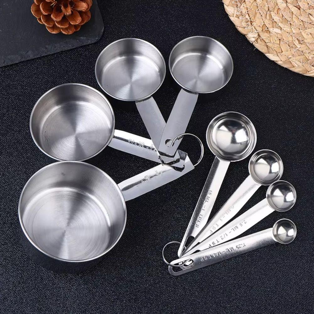 With Scale Measuring Spoon Set Stainless Steel Kitchen Measuring Cup  Seasoning Measuring