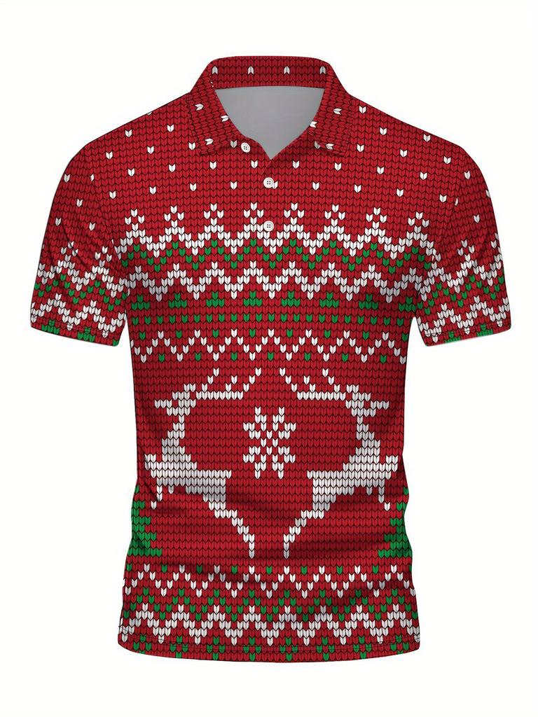 Christmas Print - Men'S Short-Sleeve Polo Shirt - Stylish And Easy Short-Sleeve, Buttoned, Casual Collar Polo Shirt, Fashionable And Versatile,