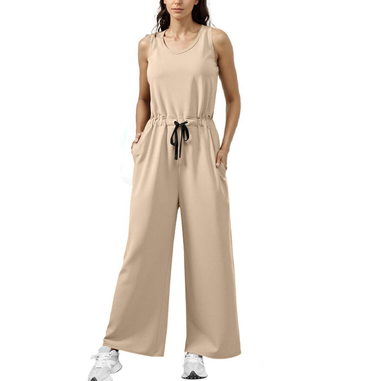 

Женские повседневные широкие комбинезоны, летние, без рукавов, свободный джемпер со шнурком, тренировочные костюмы L хаки