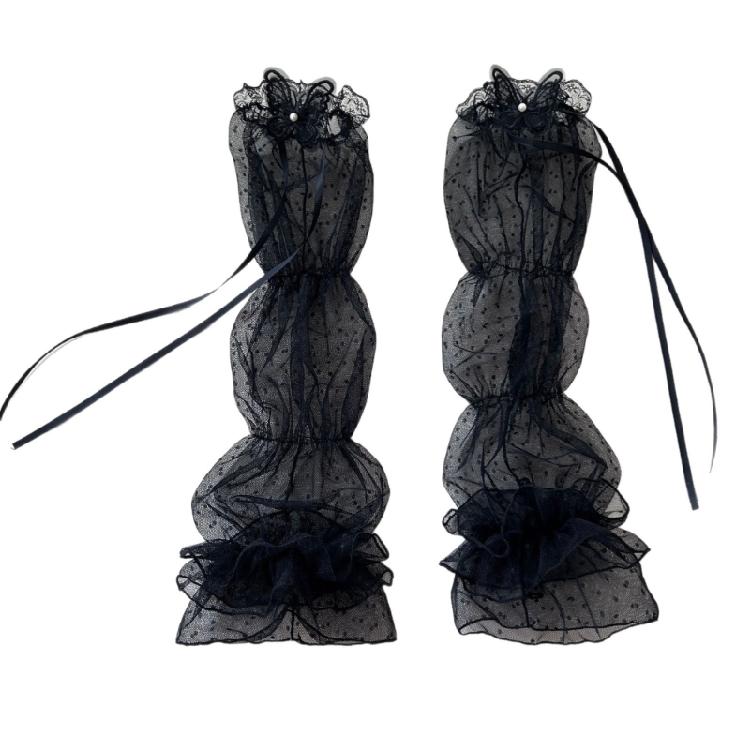 

Long Lace Fingerless Gloves Elastic Cuffs Arm Sleeves with Butterfly Decors for Vacation Driving Sunproof Arm Covers чёрный