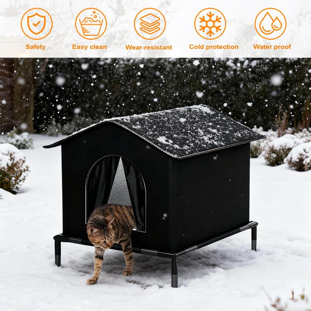 Winter Outdoor Cat House Insulated Waterproof Elevated Warm Bed Shelter for Stray Cats Kittens Small Animals Patio Garden Use