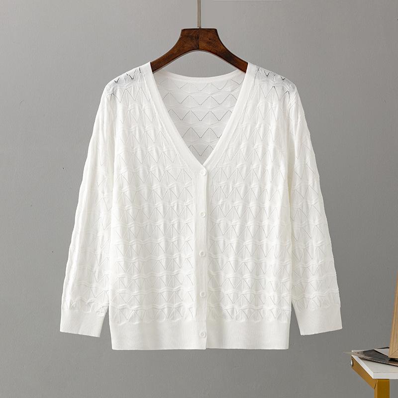 Cardigan de damă cu mânecă lungă din viscoză, culoare uni, cu nasturi, cu decolteu în V, pulover, cu scobitură, Topuri, subțire, din mătase de gheață, bluze din șifon, cămăși, tricot respirabil