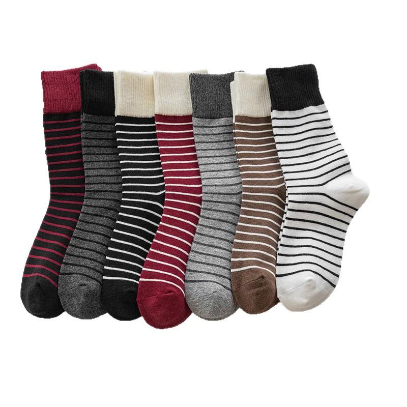 Red Socks, Women's Pile Socks, Autumn and Winter Trendy Long Socks, Retro Striped College Style Thigh-high Socks