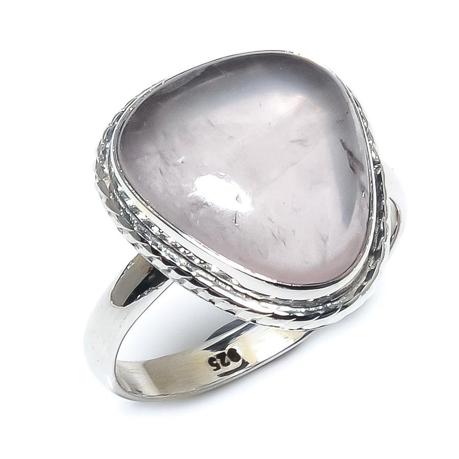 Natur-Rosenquarz-Edelstein Handgefertigt 925 Massiv-Sterlingsilber Ring S.9.5 Y9g23