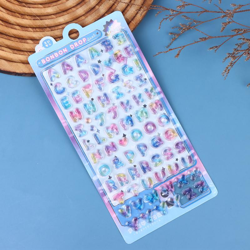 1Sheet Colorful 3D Cartoon Alphabet Relief Sticker DIY Journal Planner Photo Decoration School Student Reward Sticker Stationery