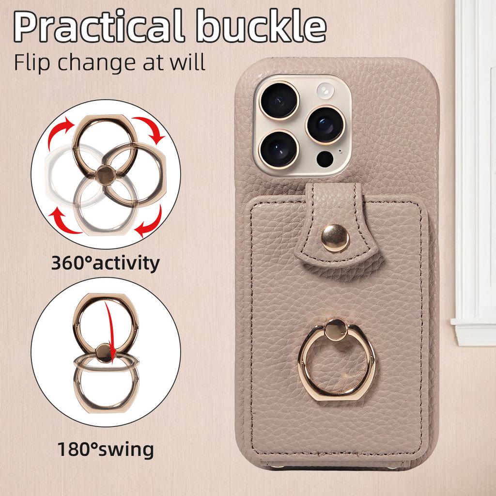 Litchi Texture PU Leather Wallet Case for iPhone 13 Pro Max, Accordion Card Holder with Ring Kickstand & Crossbody Strap, Shockproof Cover