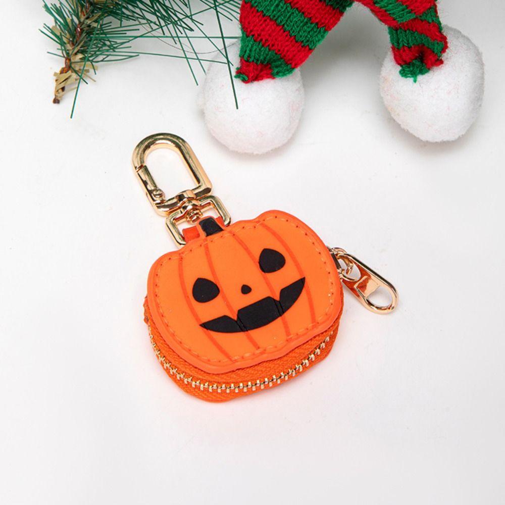 Creative Cute PU Leather Keychain Santa Claus Snowflake Halloween Pendant Ghost Pumpkin Earphone Bag Mini Storage Bag