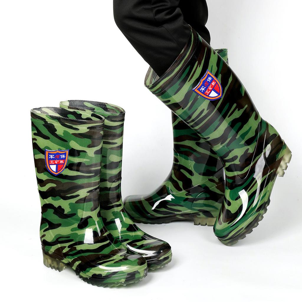 Tall tube men's medium tube waterproof rain shoes camouflage fishing rain boots acid and alkali resistant men