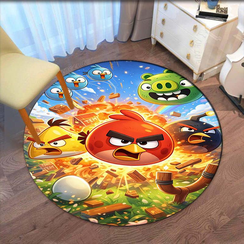 Angry Birds Printed Round Rug Carpet Chair Rug Area Rug Entryway Doormats,for Office Chair Living Room Bedroom Kitchen Room.