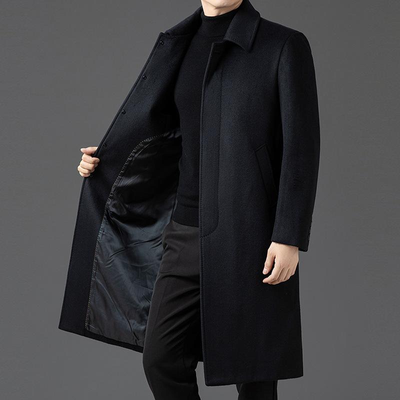Lapel Men's Autumn and Winter New Fashion Business Medium and Long Middle-aged Coat