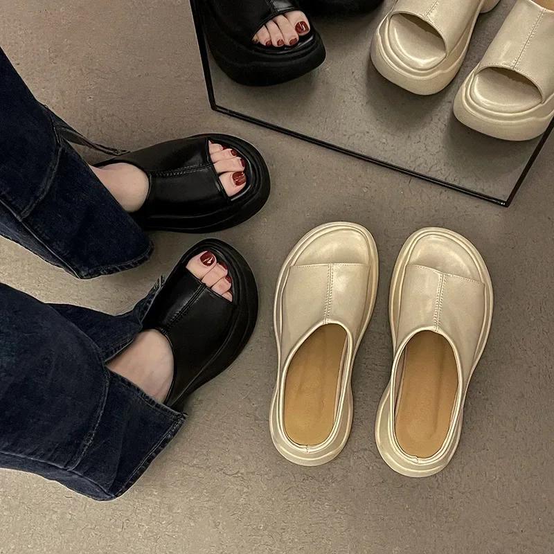 Fashion Women Wedges Platform Slippers Summer New Fashion Peep Toe Shoes Female Casual Thick Bottom Beach Slippers Female Zapatos