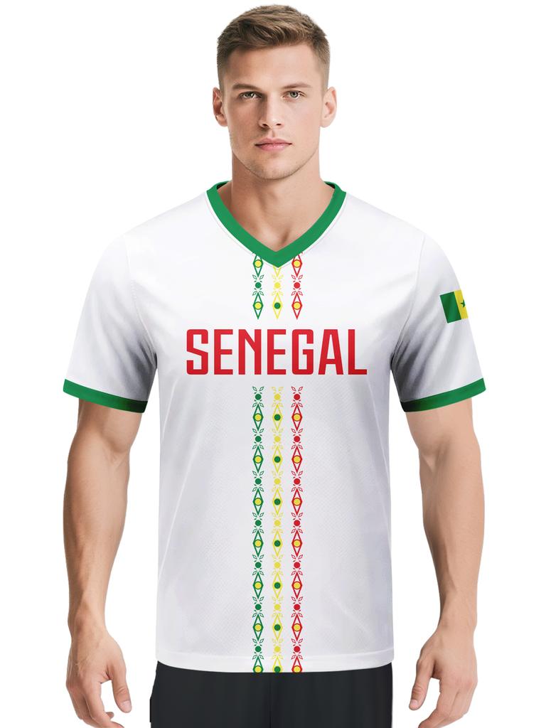 Personalized Senegal football team jersey, V-neck design, unisex, national team jersey.