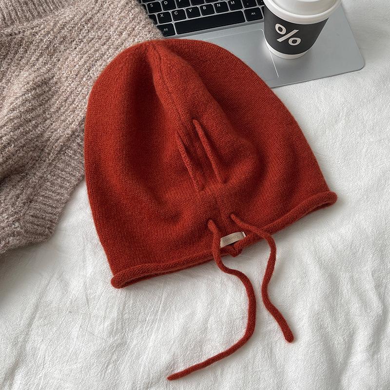 Wollstrickmütze für Damen im Herbst und Winter, Gesicht zeigend klein, gekräuselte Haufenmütze, warme Einengungsmütze, Ohrenschutz, graue Kaltwettermütze für Herren