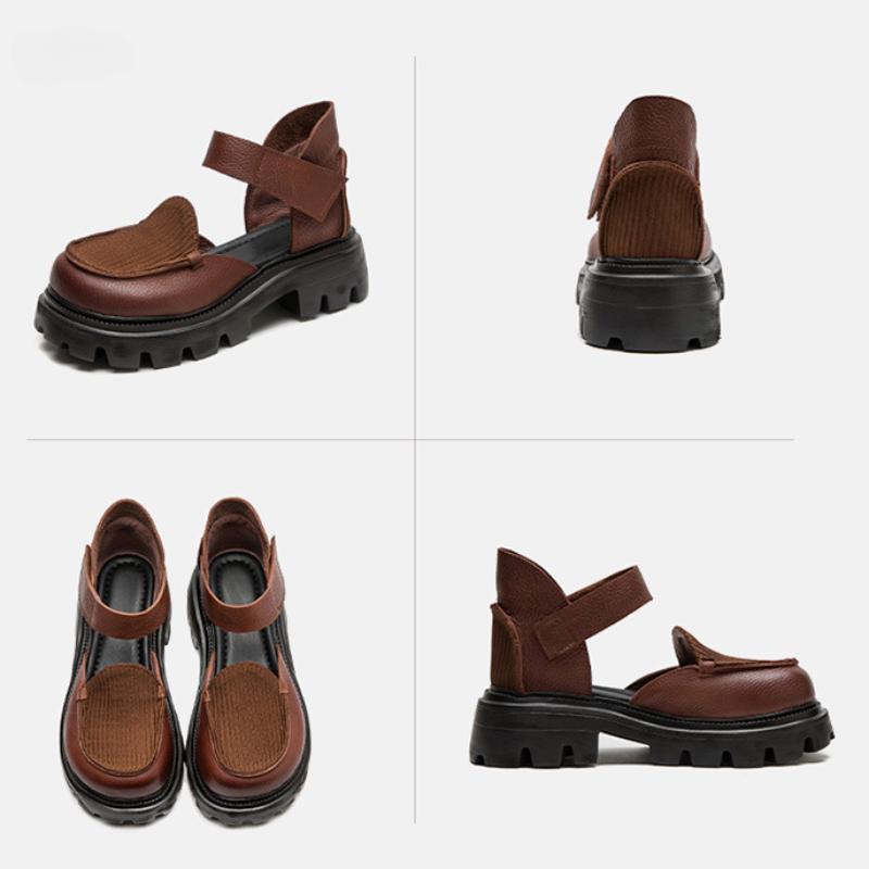 Johnature Sandali retrò con suola spessa Scarpe da donna versatili con chiusura a strappo in vera pelle