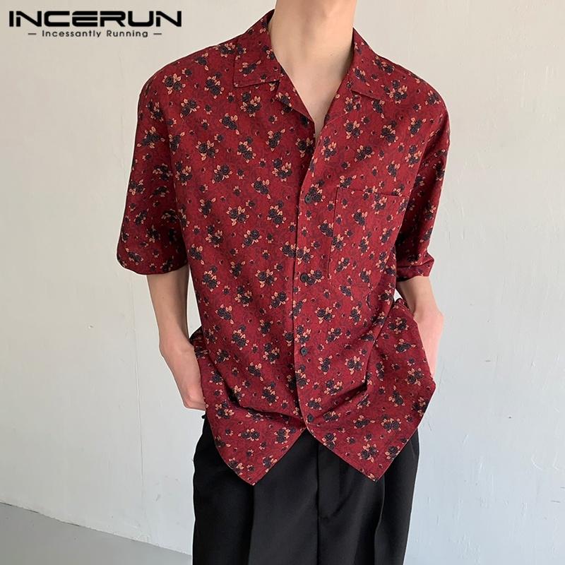 INCERUN Plus Size Men Lapel Neck Short Sleeve Printing Buttons Casual Shirts