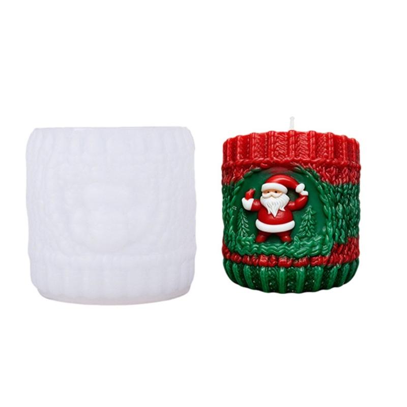 Santa Embossed Cylindrical Silicone Mold Holiday Candle Silicone Mould For Epoxy Resin Art Handmade Candle Soap Making 1