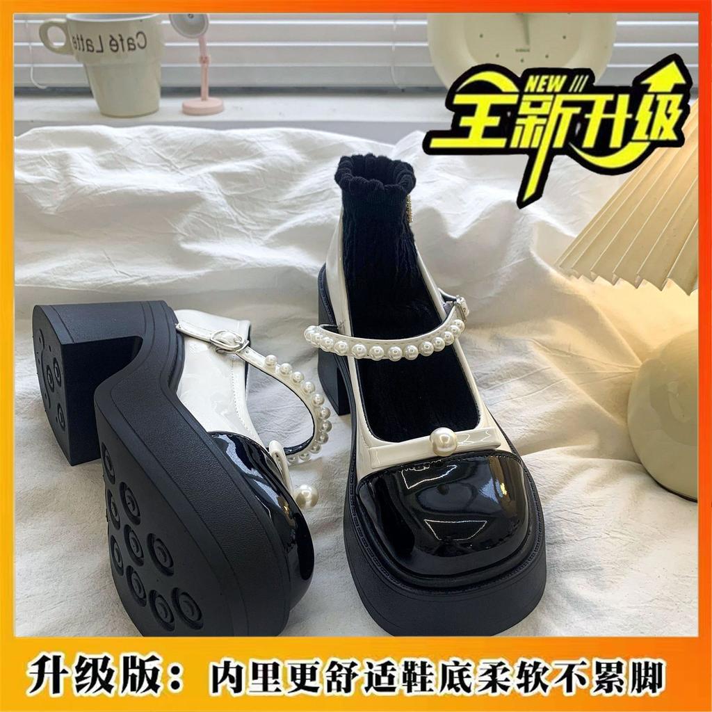Round-headed Woman Elegant Thick-soled Wind Gentle Small Leather Shoes Bow Mary Jane Shoes Pearl Fairy