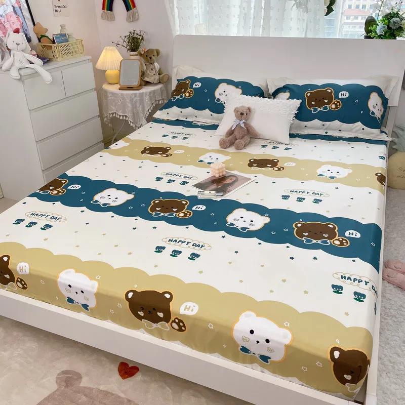 Beds Three-piece Cotton Pillow Bag Cover 1.5 Meters 1.8 Bed Seat Meng Si Dust Bed Cover Built-in Diamond Plaid Fresh Pastoral