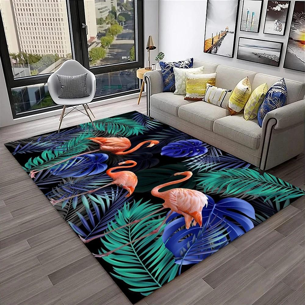 Flamingo Flower Tropical Leaves Pattern Carpet Floor Mat Non-slip Floor Mat Rug for Home Living Room Bedroom Sofa Doormat Decor