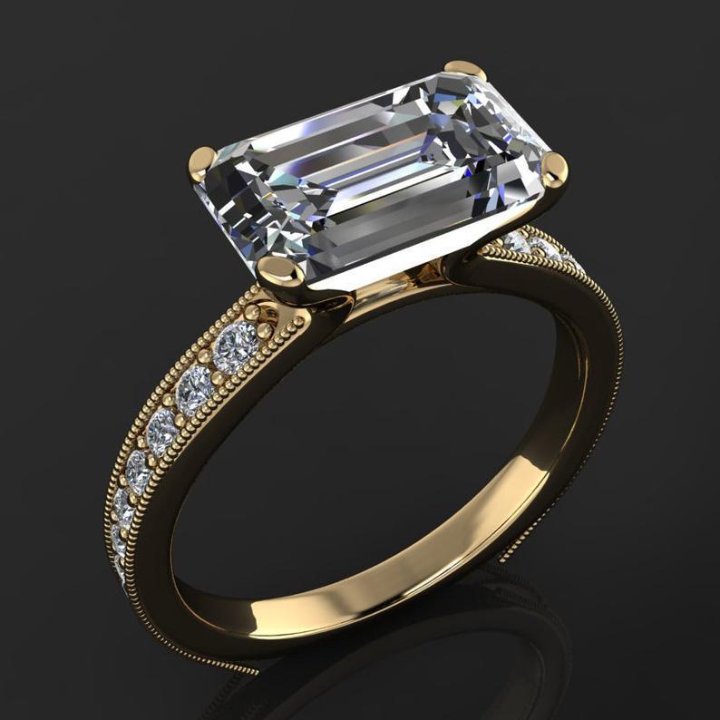 He Cheng Square Diamond Ring - Elegant Small Wedding & Proposal Jewelry