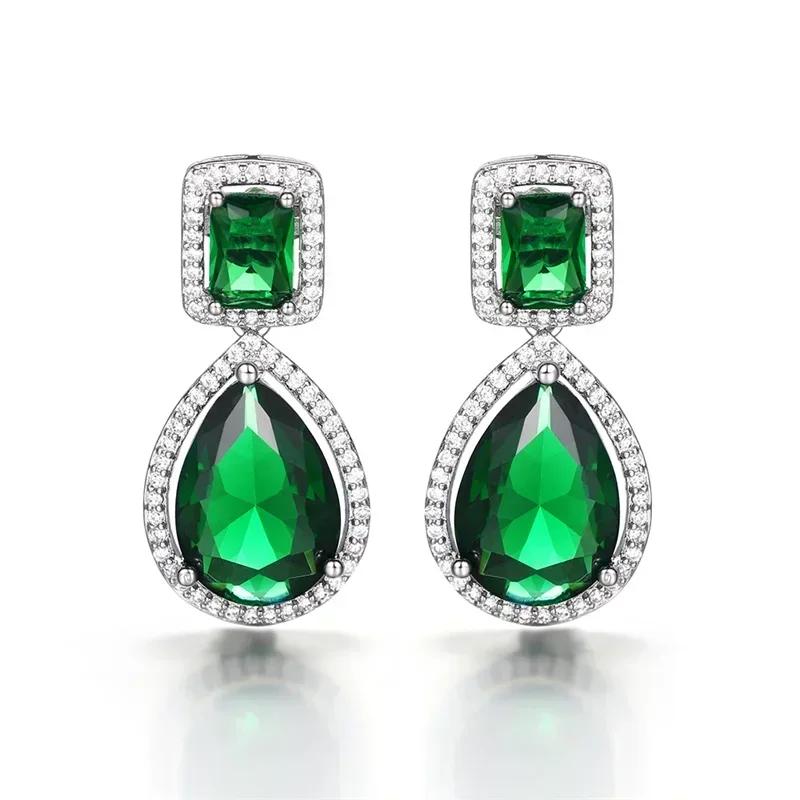 

New Luxury Fashion Green Cubic Zirconia Drop Earrings Engagement Wedding Anniversary Party Accessory for Women Trendy Zircon