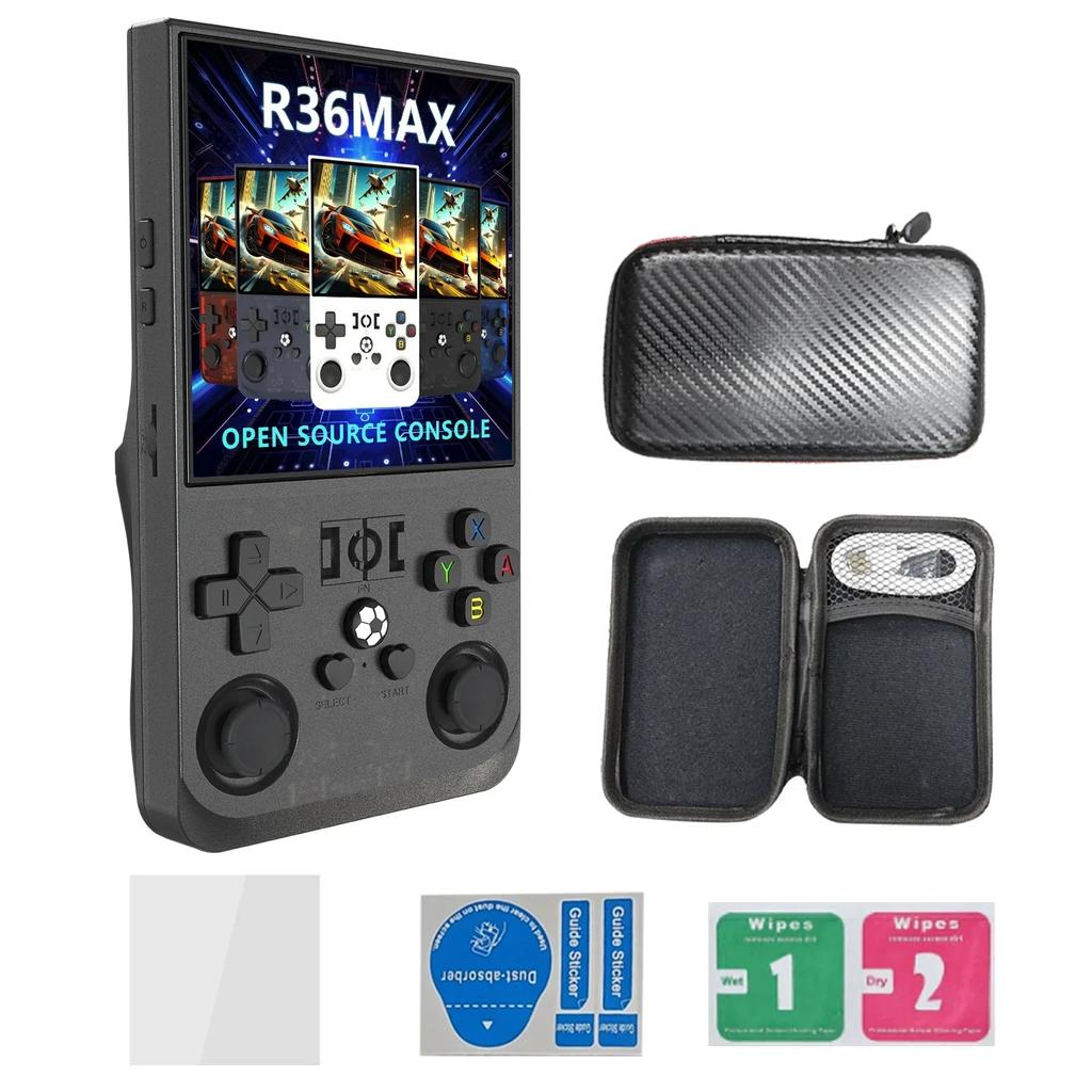 R36MAX 64G 128G Retro Handheld Game Console Linux System 4.0 Inch IPS Screen Portable Video Player Dual Joystick Games Kids Gift