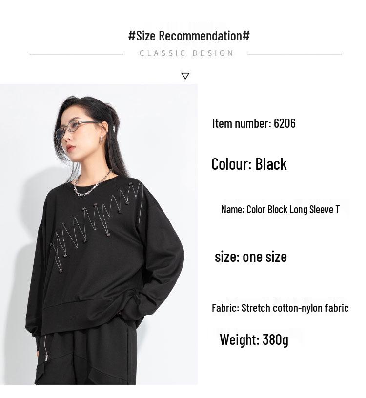 Damen Übergröße T-Shirt im Dark Style mit 3D-Dekoration: Herbst 2025 Koreanischer Lazy Wind Yamamoto-Stil