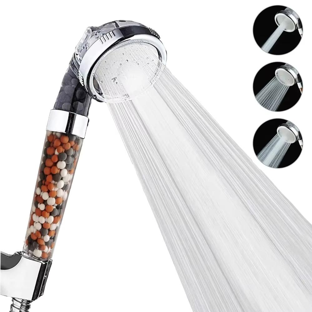 Bathroom Mineral Anion Stones Filter Shower Head 3 Modes Handheld High Pressure Water Saving Showerhead Bathroom Accessories