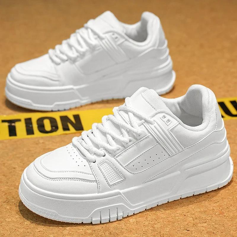 Versatile Men's Low-Top Sneakers Thick Bottom Spring Sports Black Trendy Casual Shoes EVA Sole PVC Face Casual Shoes