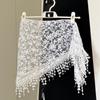 Hollowed-out Tassel Hip Curtain Lace Trim Triangular Headscarf New Apron Wrap Skirt  for Women