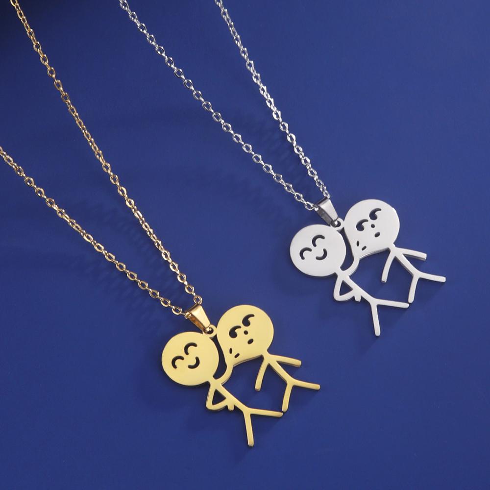 Teamer Hip Hop Middle Finger Stickman Necklace Rock Punk Funny Doodle Pendant Necklace for Women Men Trend Jewelry Gift