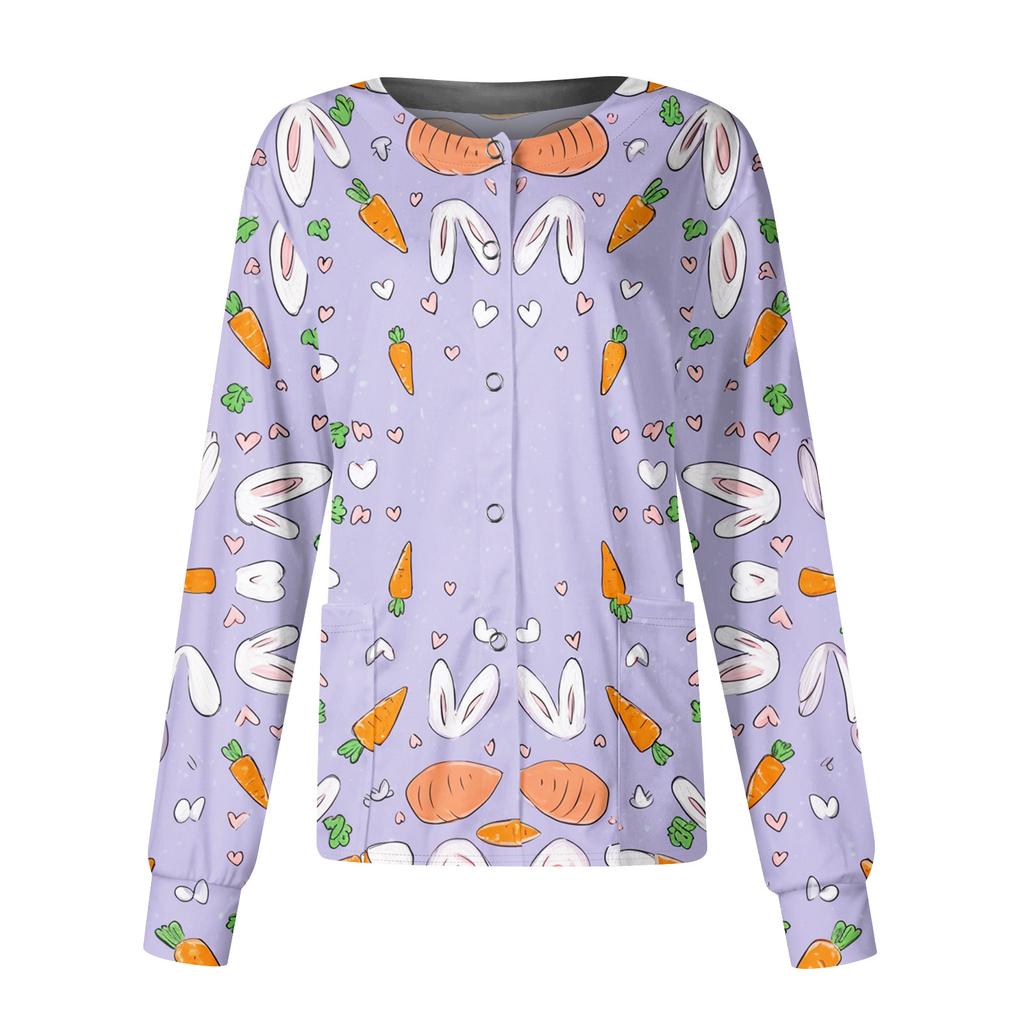 Damen Casual Mode Langarm Stehkragen Einreiher Pflanzenprint Uniformjacke Top