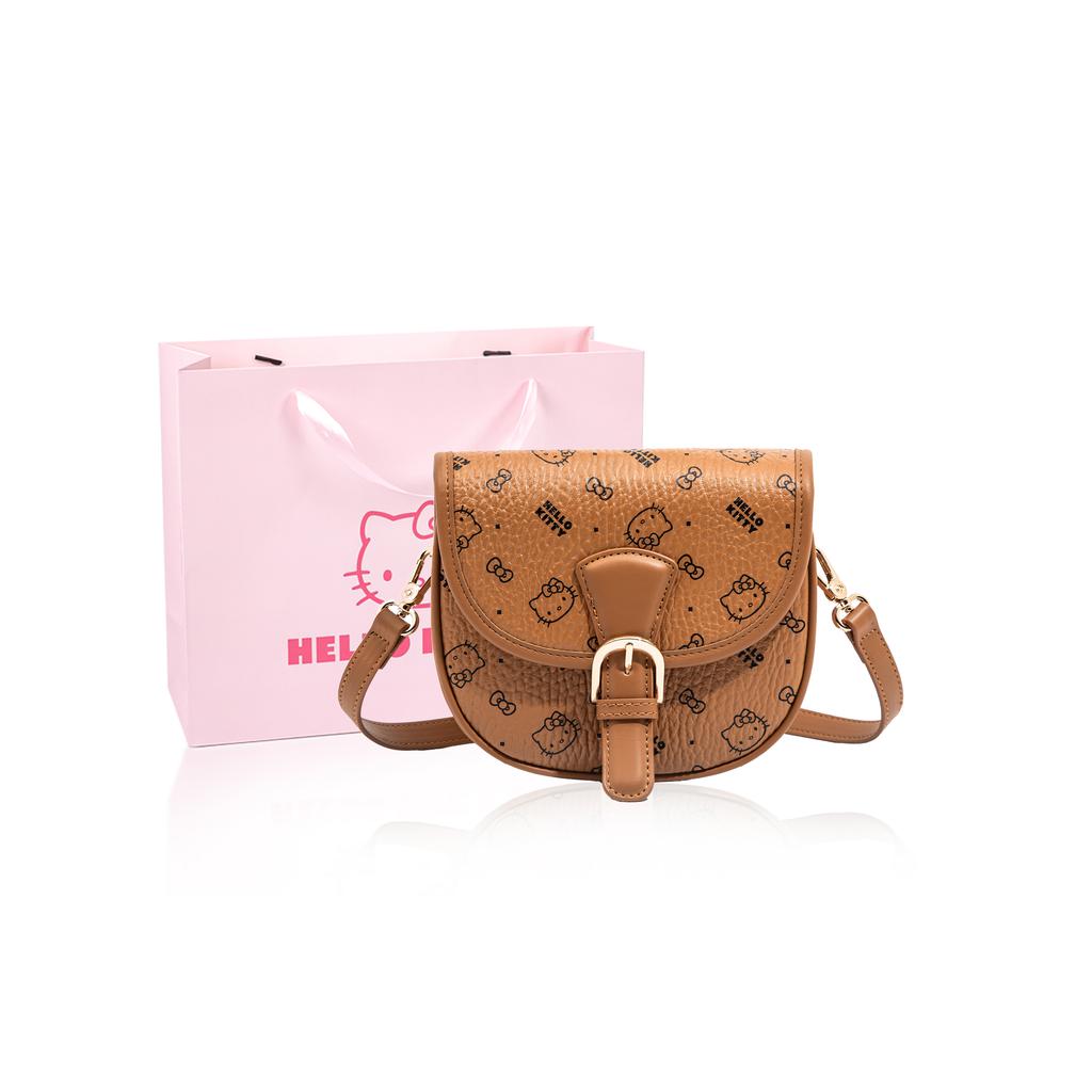 New Sanrio Hello Kitty PU Saddle Bag, Shoulder Bag, Crossbody Bag Regular Women's Pink/Brown/Milk Tea SHHF41516