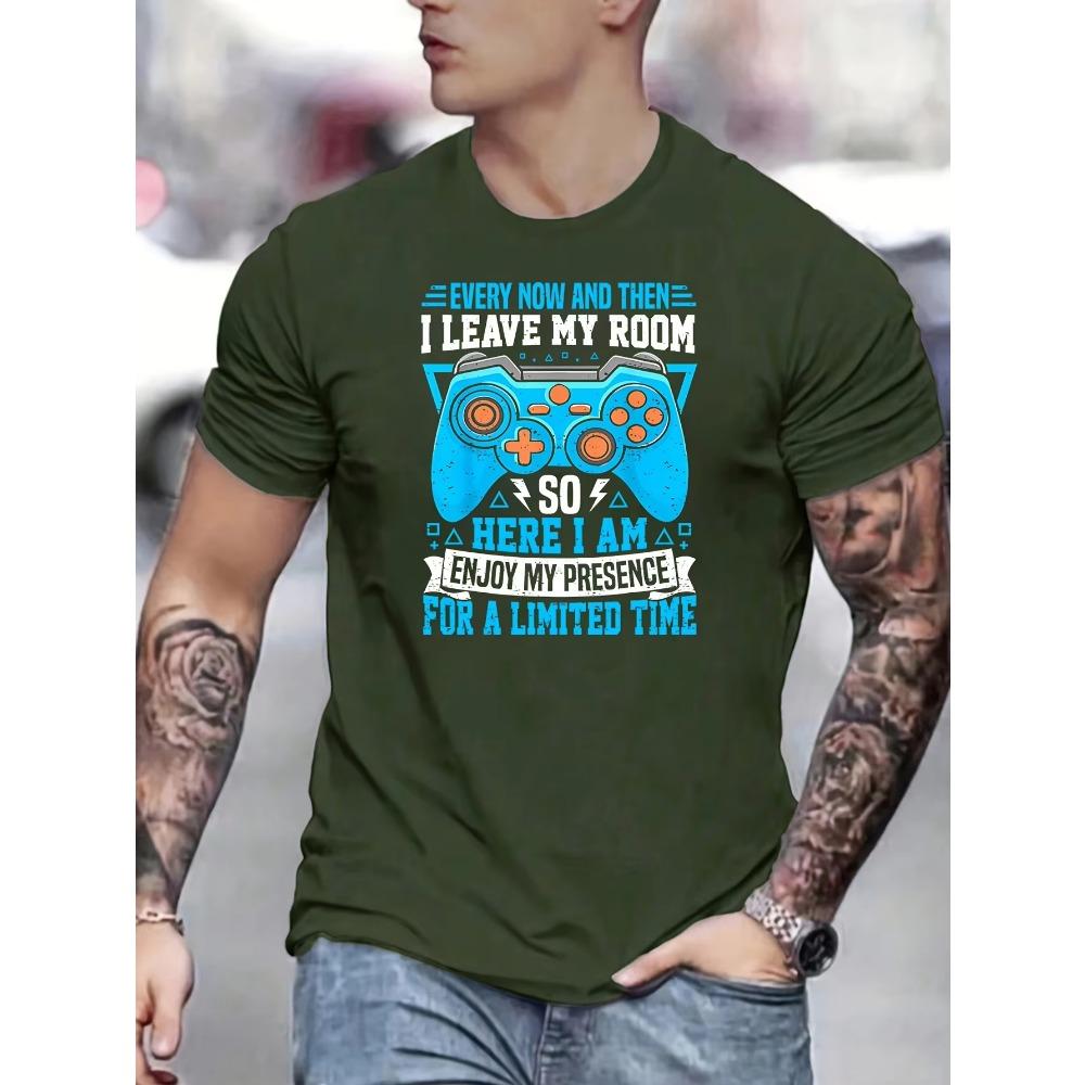 Spring & Summer  Blend Casual Gamer T-Shirt - "Enjoy My Presence for a Limited Time" Graphic, Short Sleeve, Crew Neck