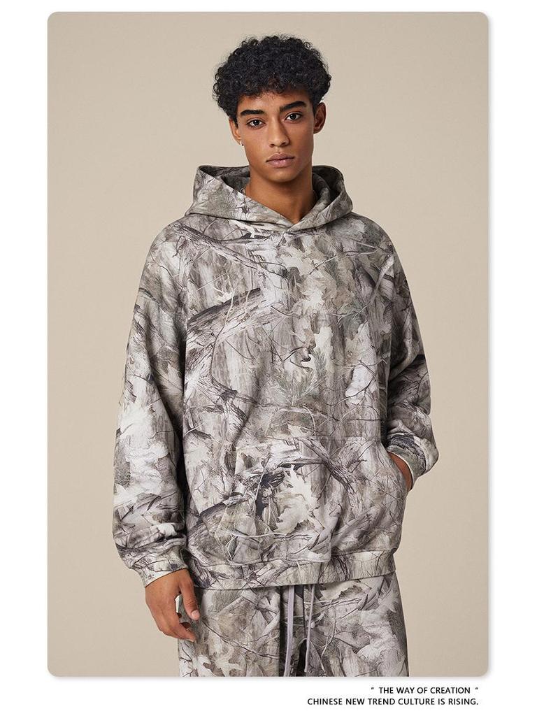 Men's Autumn 2025 Y2K Camouflage Hoodie - American Trendy Desert Tree Branch Design