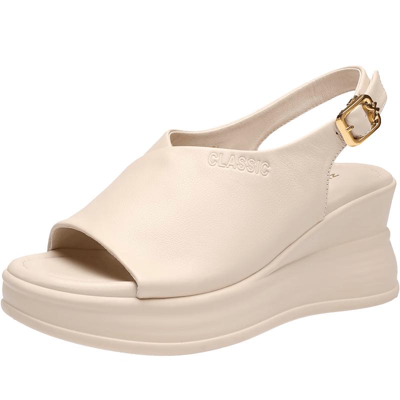 ZHR JE20 Women s Genuine Leather Platform Wedge Sandals 36 бежевый