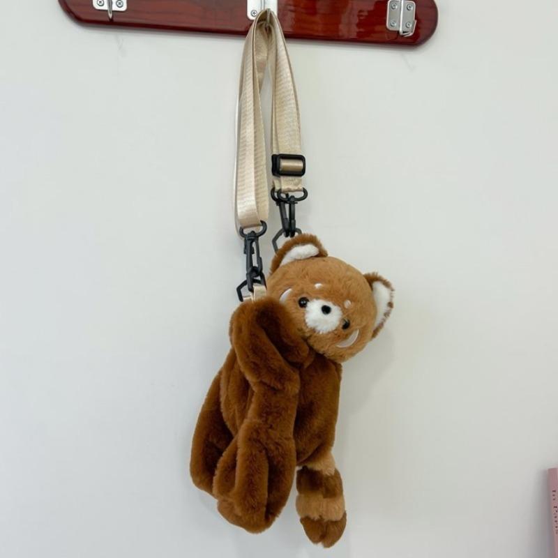 Red Panda Plush Backpack Cute Plushie Doll Women Crossbody Fur Soft Shoulder Bag for Camping Travel Party Female Birthday Gift