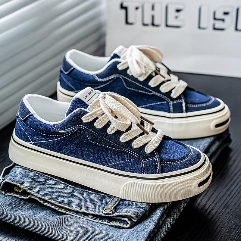 Fashion Mens Cowboy Canvas Shoes Breathable Trend Mens Board Shoes Thick Sole Trend Comfortable Student Skateboard Trainers Footwear