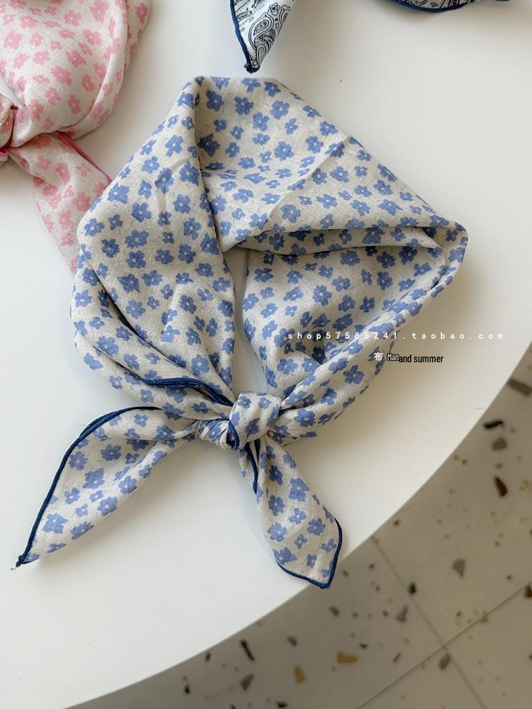 

Хлопково-льняной квадратный шарф с цветочным принтом в горошек - Ретро и свежий платок