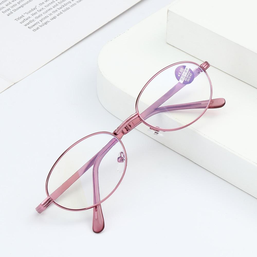 Bifocal Reading Glasses Folding Presbyopic Glasses Women Metal Frame Pink Anti Blue Light Eyeglasses with Box