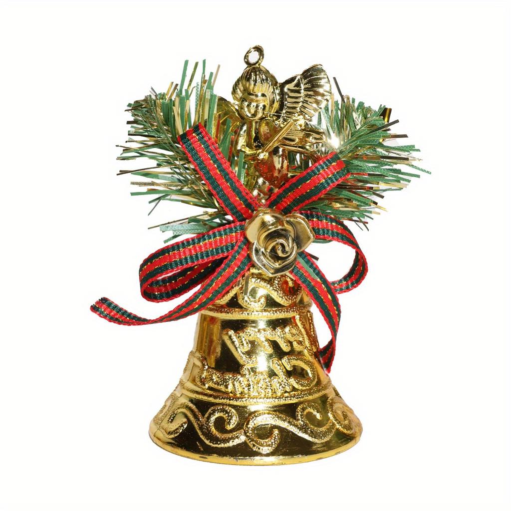 6pcs Golden Bell Pendant Christmas Tree Bowknot Angel Stage Set Bell Pendant Hanging Decorations On Home Garden Doors Christmas