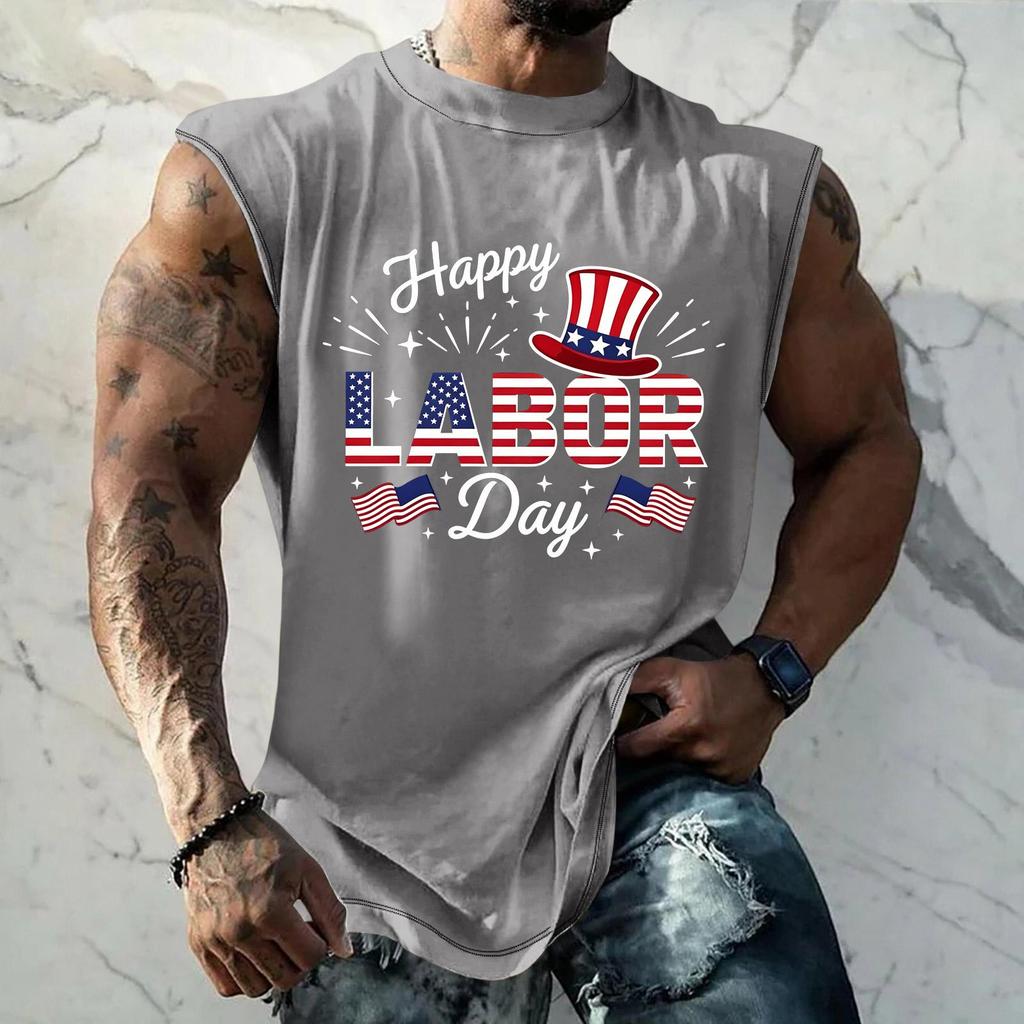 Men's Sleeveless Muscle Tank Top Casual Loose Fit Graphic Print Workout Gym Shirt Summer Sportswear