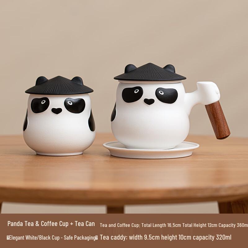 Cute Panda Ceramic Coffee Mug with Tea Caddy
