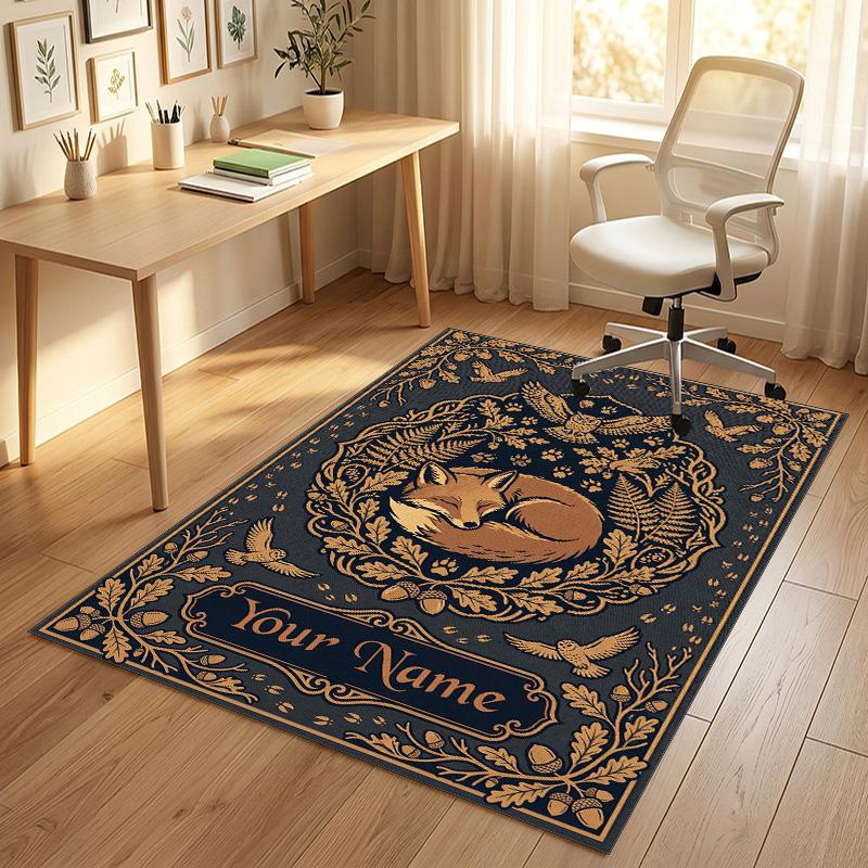 Nighttime Forest Theme Soft Crystal Velvet Rug Custom Name & Text Print Non Slip Floor Rug for Bedroom Living Room