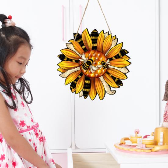 Bee Sunflower Wooden Door Sign Outdoor Wall Garden Front Door Indoor Hanging Welcome Doorplate