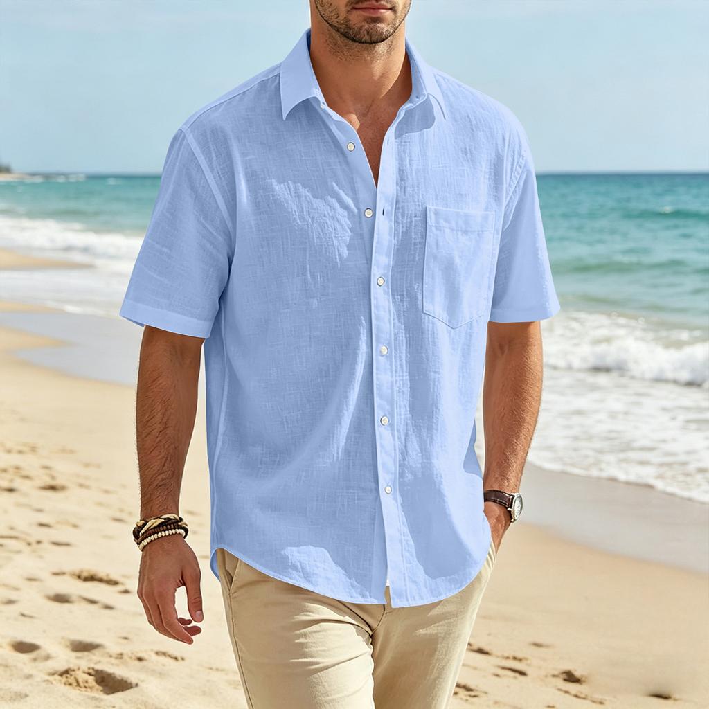 Men's Summer Flip Tie Pocket Short Sleeved Men's Casual And Comfortable Short Sleeved Shirt