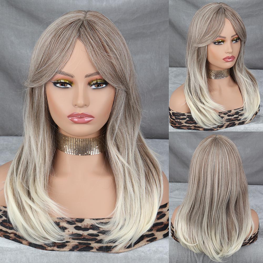 

Синтетические парики MISSQUEEN для женщин, длинные темно-коричневые, золотые парики с челкой, многослойная прическа с естественной волной, волосы для косплея China