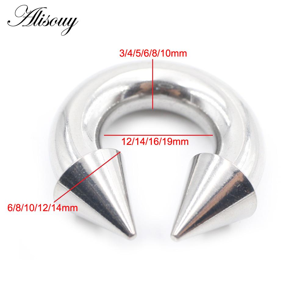 Alisouy 1 Stück Nasenring mit Hufeisen-Spikes, Edelstahlkegel, großes Piercing, Septum-Ohr-Expander-Stecker mit Innengewinde, Schwarz