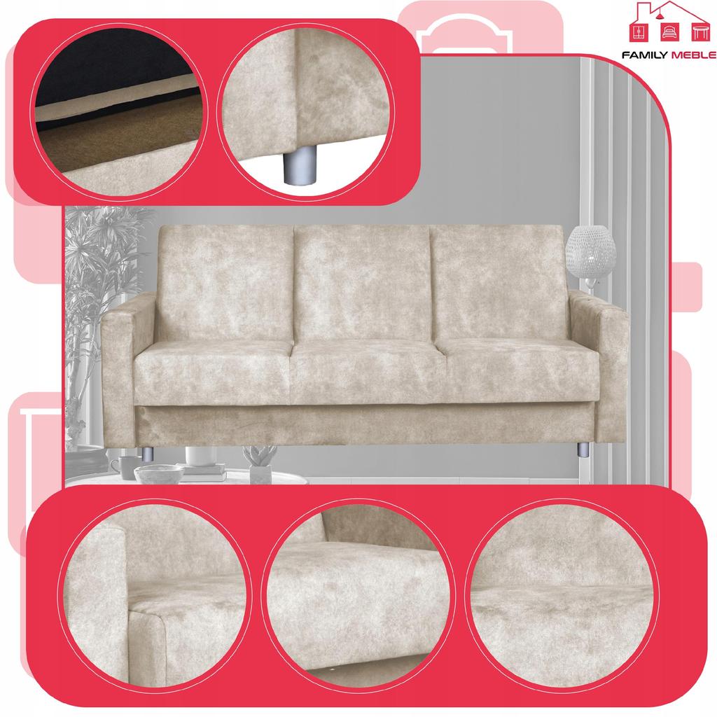 Zestaw mebli wypoczynkowy Alicja wersalka kanapa fotele Family Meble beżowy