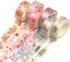 Yubbaex Floral Masking Tape with Gold 15mm Wide X 6 Perfect for Gift DIY and Notebook Decorations Foil, Rolls, Thin, Wrapping, Crafts, (Golden Flower)